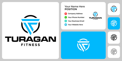 Letter T F monogram fitness logo design with business card template.