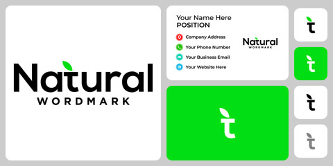 Obraz premium Letter t monogram leeaf nature logo design with business card template.