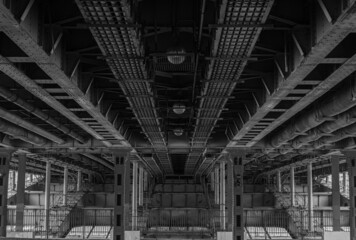 under the bridge in b/w