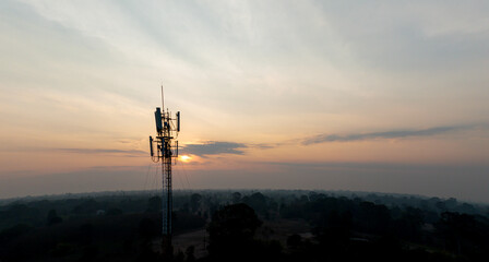 Telecommunication tower of 4G and 5G cellular. Macro Base Station. 5G radio network...