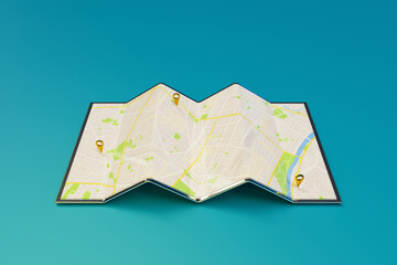 3D render of map city. Digital web map city of Torino