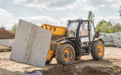 Different sections of the construction of a power transmission substation.