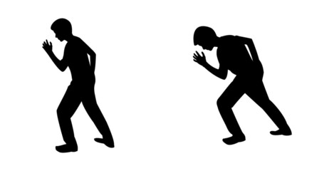 Set of silhouettes of running male kid 