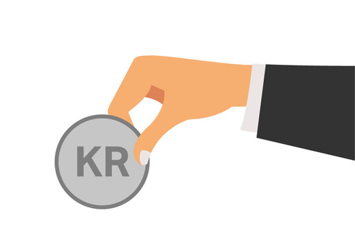 H&aring;ndholdt m&oslash;nter KR krone / money coins hand holding isolated on white background.