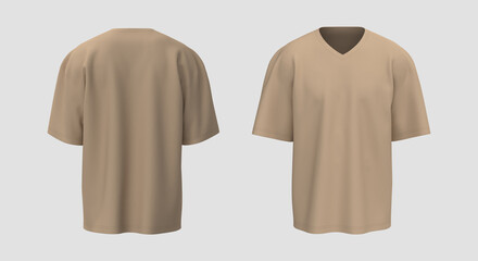 men's short-sleeve t-shirt mockup in front and back views, design presentation for print, 3d illustration, 3d rendering - obrazy, fototapety, plakaty