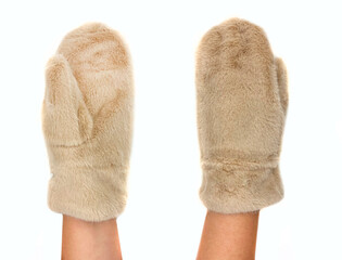Mittens worn on a girl's hand