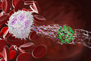 Leukocytes in the blood. Neutrophils make NETosis. 3d render.