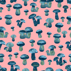 Cep, boletus edulis, porcini. Edible mushrooms seamless pattern of texture applications isolated.Vegetarian product.