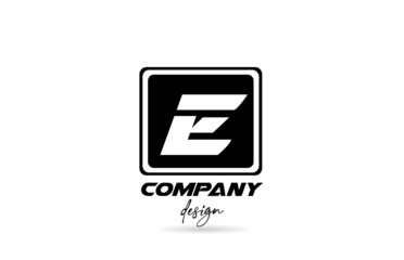 E alphabet letter logo icon with black and white design and square. Creative template for company and business