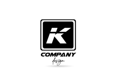 K alphabet letter logo icon with black and white design and square. Creative template for company and business