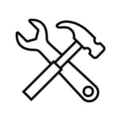 Hammer and wrench line icon, repair vector outline logo isolated on white background