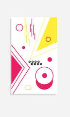The bright colorful Memphis trend of geometric patterns sets juxtaposed with squiggles, erratic images. Composition of design background elements. Magazines, leaflets, billboards.