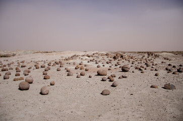 The dry arid desert landscape of the Moon Valley in Argentina