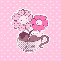 flowers in a cup. vector illustration