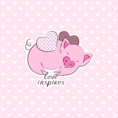 piglet with wings. vector illustration