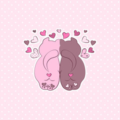cute kittens with hearts. vector illustration