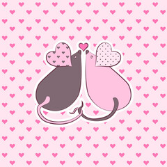two mice with hearts. vector illustration