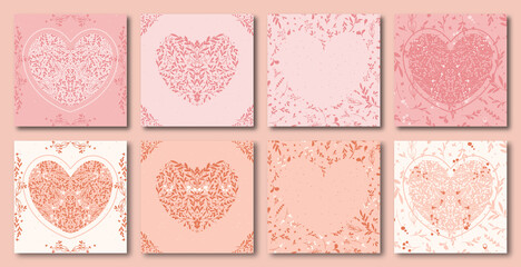 Ornate Happy Valentine's day greeting cards. Trendy square Valentine art templates. -- good for social media posts , posters and prints.