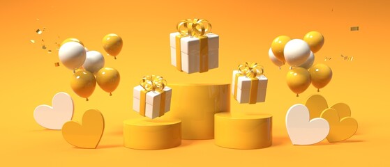 Hearts with gift boxes - Appreciation and love theme - 3D render