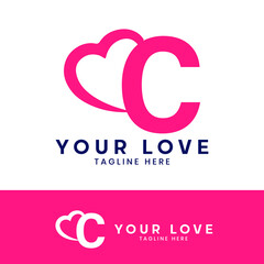 C letter logo with heart icon, valentines day concept