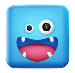 Portrait illustration enfantin 3d de monstre gentil, souriant et heureux pouvant illustrer des avatars de profil