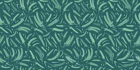 Wheat, oat, rye and barley ears seamless pattern. Grain ears vector illustration for beer, baking goods and farming