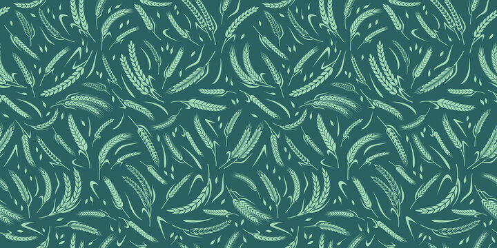 Wheat, oat, rye and barley ears seamless pattern. Grain ears vector illustration for beer, baking goods and farming