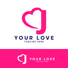 J letter logo with heart icon, valentines day concept