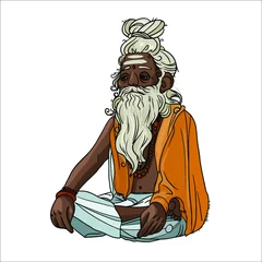 Fotobehang vector illustration of yogi from india meditation © svettlana