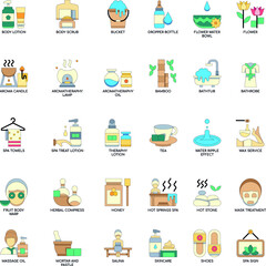 Spa Elements color flat vector icon collection set