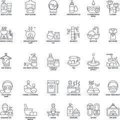 Spa Elements outline flat vector icon collection set