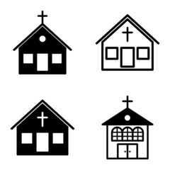 Church Flat Icon Set Isolated On White Background