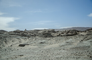 The dry arid desert landscape of the Moon Valley in Argentina