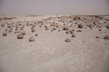 The dry arid desert landscape of the Moon Valley in Argentina