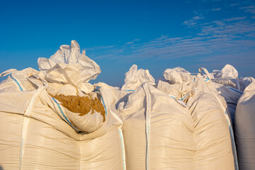 Big bags of Baltic sea sand in the port of Wladyslawowo. Poland