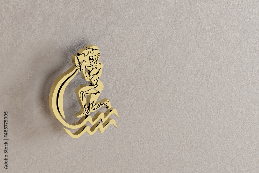 Aufkleber golden zodiac sign aries on a white wall background. 3d rendering illustration. abstract contemporar