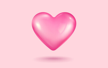 Vector icon of pink heart for Valentine's Day in realistic 3d style.