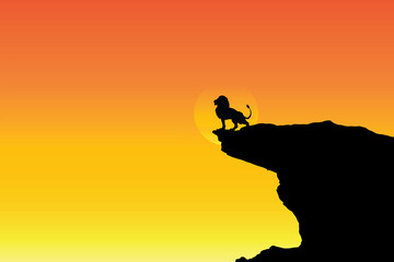 Lion silhouette at unset art illustration, lion illustration, a majestic pose of a Lion. © Nature Clicks