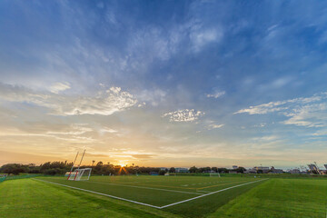 サッカー場　ラグビーグランド　ゴール　野球場　夕焼け　河川敷グランド