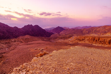 Sunrise view of Mount Shlomo and the Gulf of Aqaba - obrazy, fototapety, plakaty