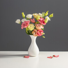 bouquet of eustoma on dark background