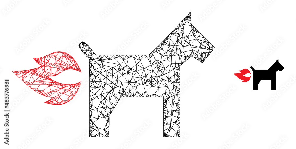 Wall mural vector net fire jet dog icon. hatched frame flat net geometric image based on fire jet dog icon, cre