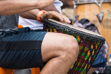 Musicians playing instruments in the last lesson of the year of Mestre King's Dance in Pelourinho,...