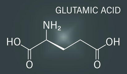 Glutamic acid or l-glutamic acid, Glu, E, amino acid and neurotransmitter molecule. Skeletal formula.