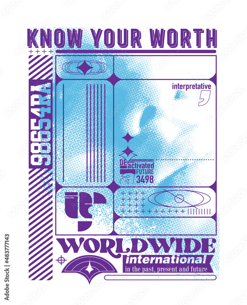 Fototapete modern poster print design with graphic elements and part of an abstract face illustration in halfto
