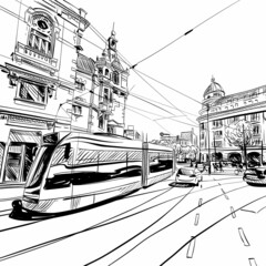 Amsterdam hand drawn, city sketch, vector illustration