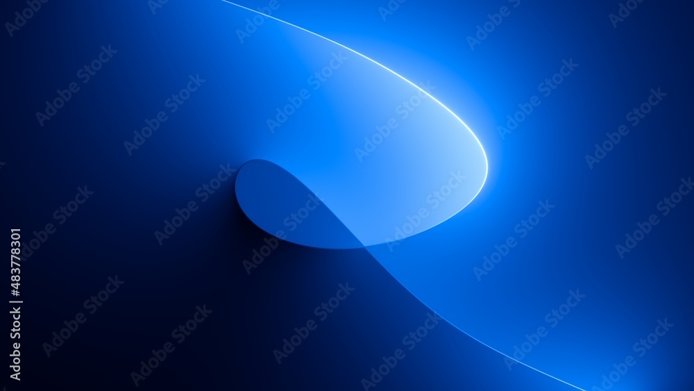 Wall mural 3d render, abstract minimal neon background with glowing curvy line loop. wall illuminated with blue
