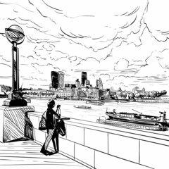 London city hand drawn, vector illustration - obrazy, fototapety, plakaty