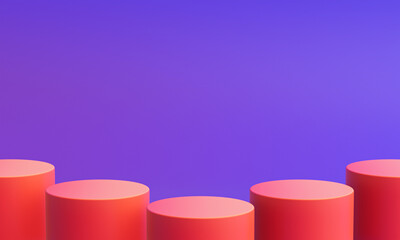 Minimalistic composition. 3d abstract scene cylinder geometry shape podium for product display, ramp neon color background. 3D Rendering