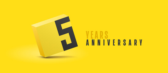5 years anniversary vector icon, logo. Isolated graphic number